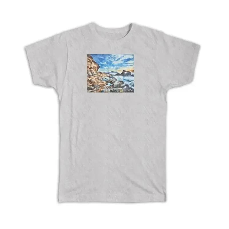 Watercolor Scenary Sea Rocks T shirt