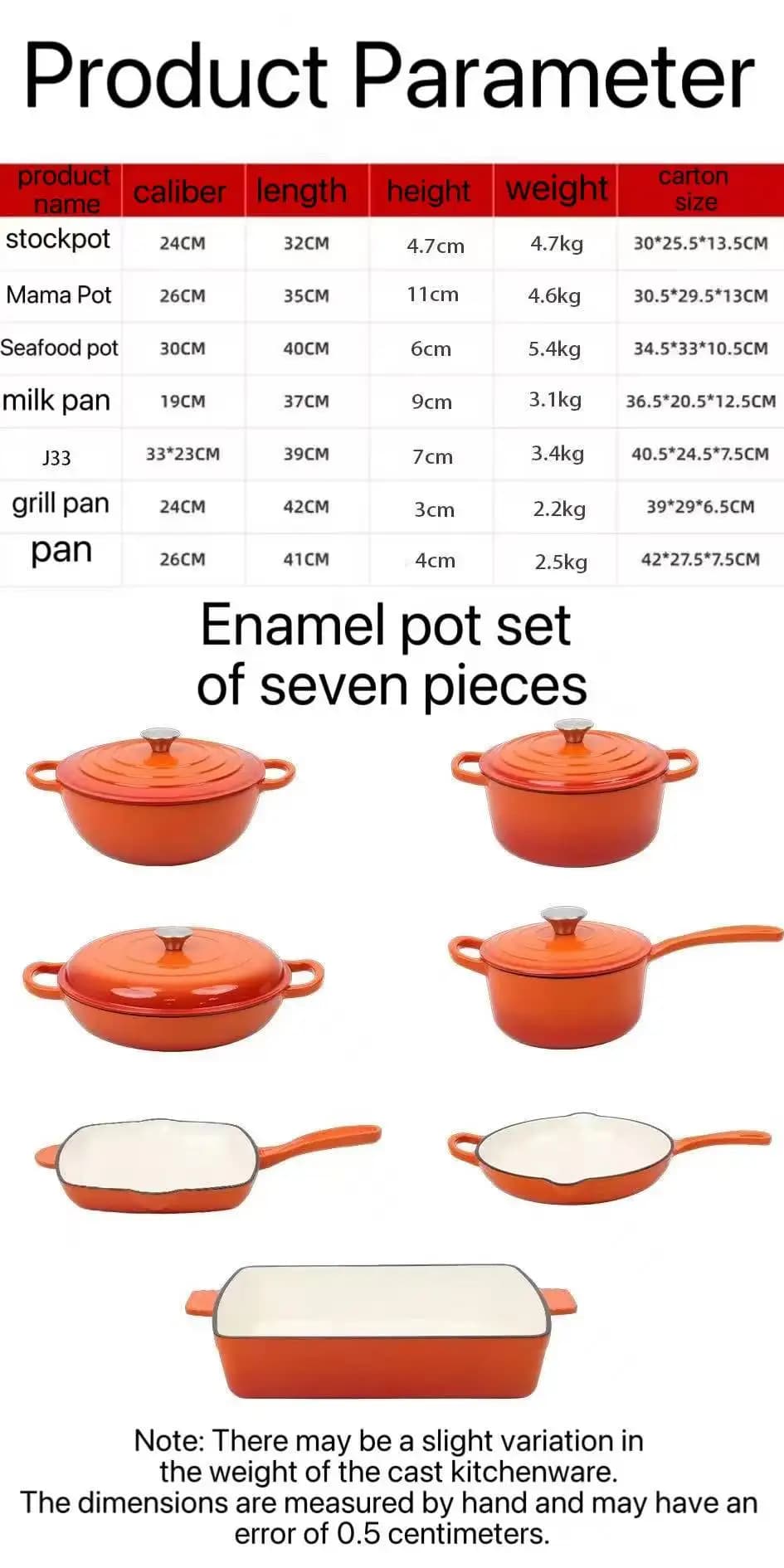 7pcs Modern Enamel Cast Iron Cookware Set Multi-Layer Base Multi-Function Non-Stick Frying Pan and Stew Pot for Home Kitchen Use