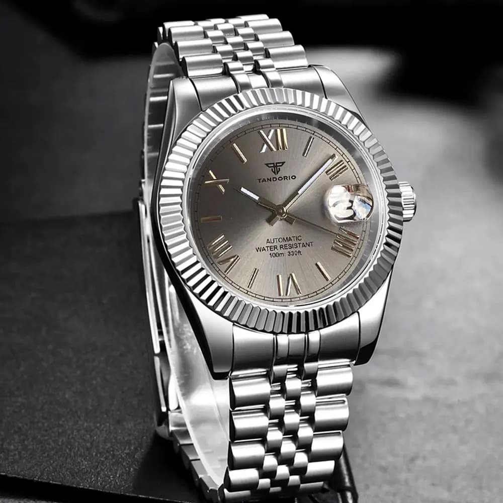 Tandorio 20ATM Diving 36mm 39mm Sunburst Dial Roman Numbers NH35Automatic Men Watch Sapphire Stainless Steel Strap Slide Buckle
