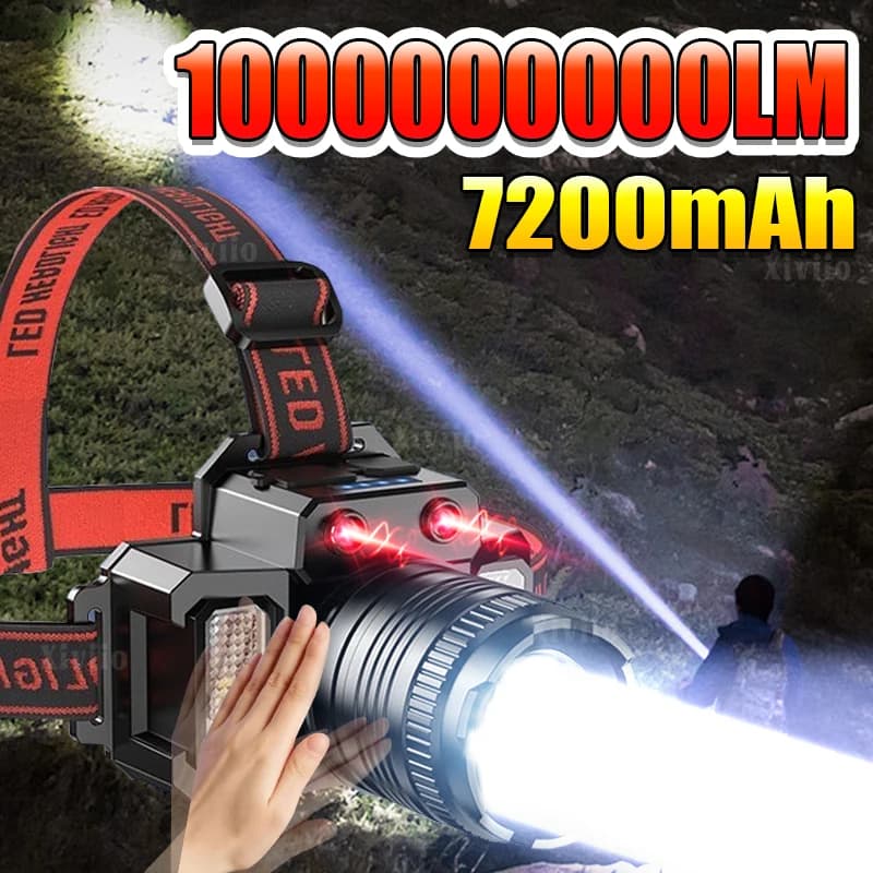 100000000LM LED Sensor Headlamp Powerful Rechargeable Head Flashlight Camping Search Light Outdoor Multi-Function Front Lanterns