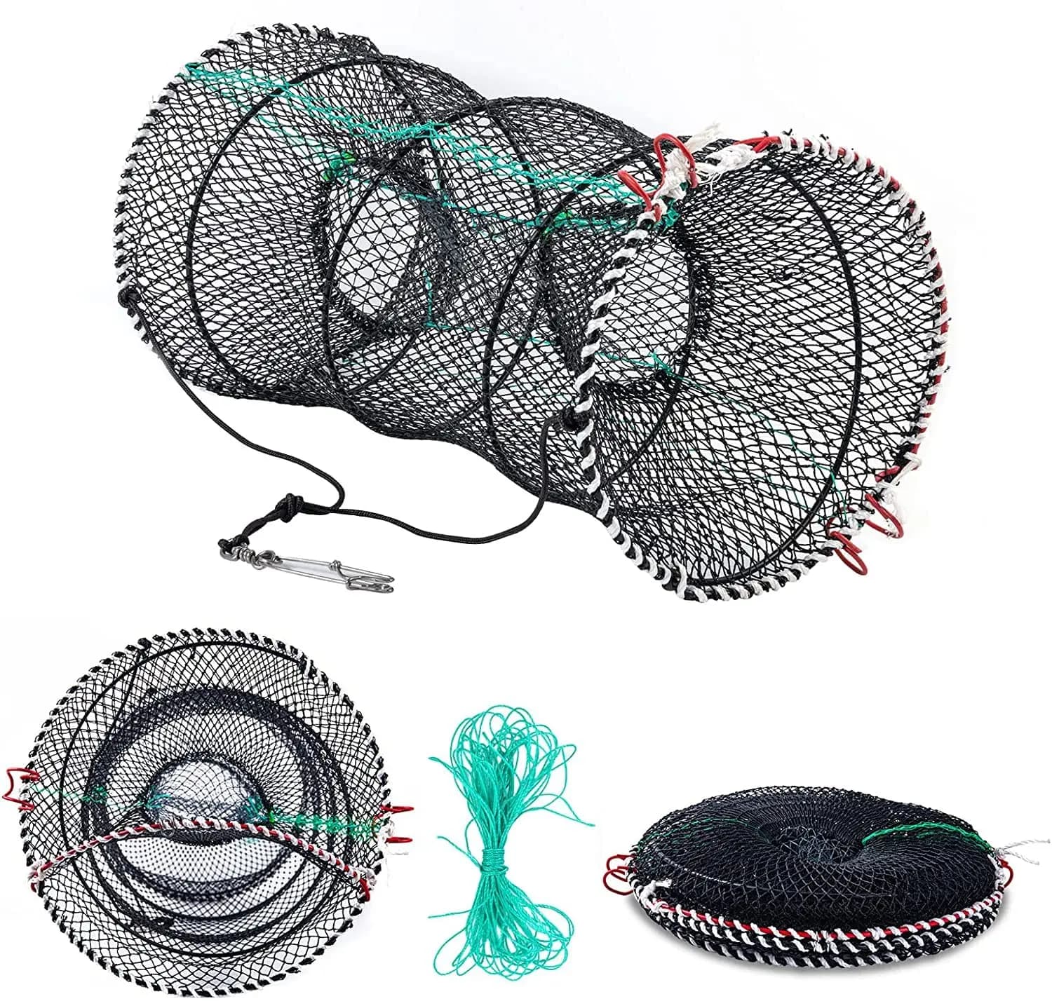 Goture trappola per granchi Pop-up portatile trappola da pesca piegata Minnow gamberi gamberi aragosta esca Snare trappola per pesci rete con corda a mano da 32 piedi