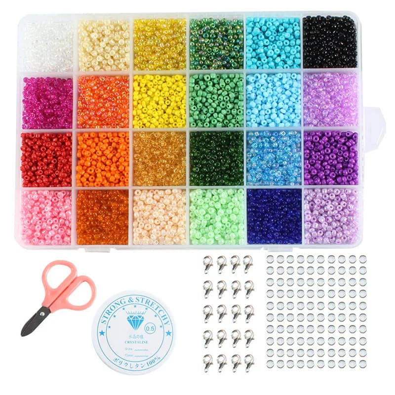 24 compartment glass beads kit – Complete supplies for creating jewelry for DIY bracelets, cross stitch and crafts