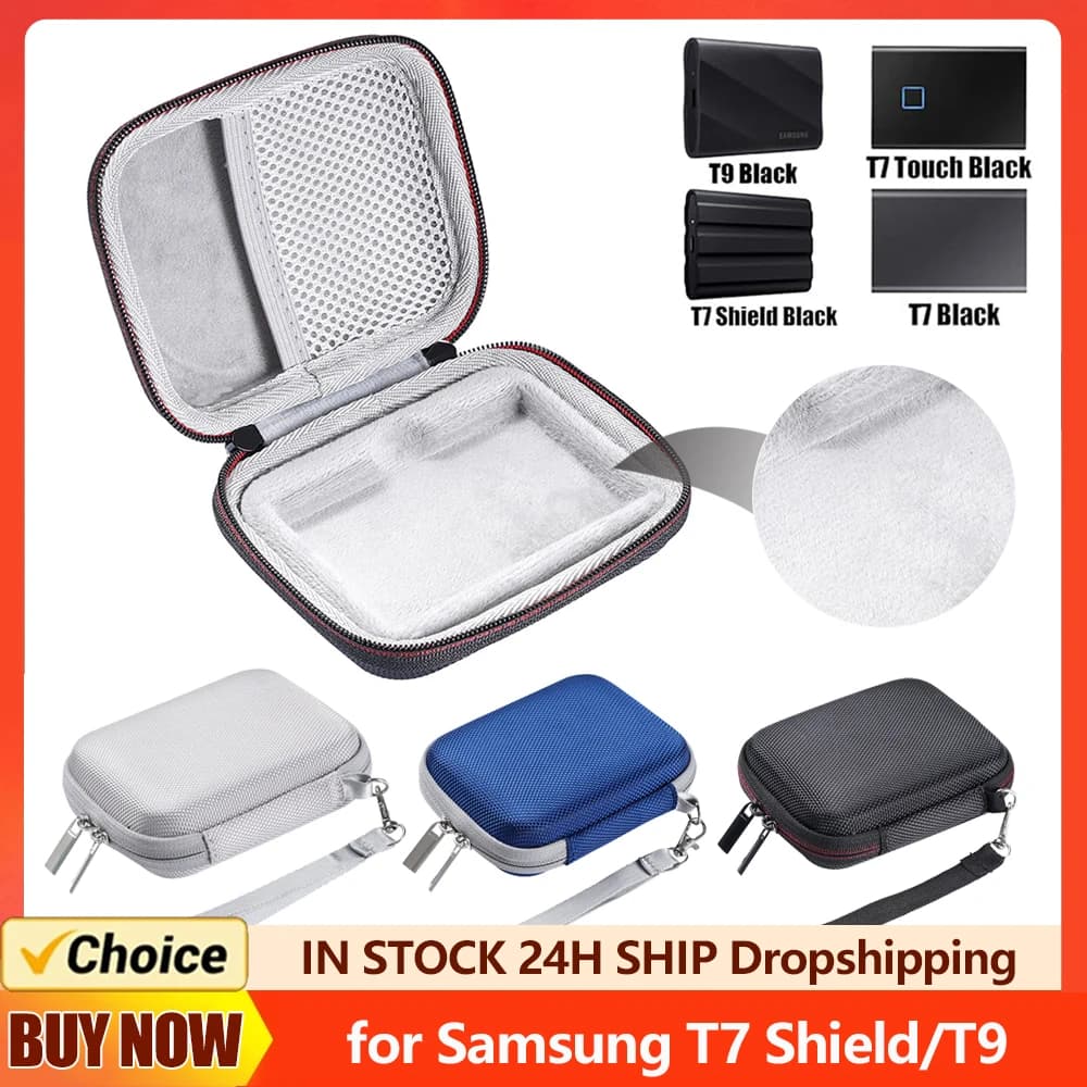 Custodia per disco rigido in EVA con borsa a rete e tracolla da viaggio borsa per disco rigido esterna per Samsung T7 Shield/T9 4TB/2TB/1TB SSD