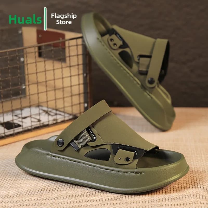 Men's Summer Outdoor Wear Anti-Slip Wear-Resistant Thick Bottom Driving Sport Sandals Beach Shoes Two-Way Use Casual Loafers