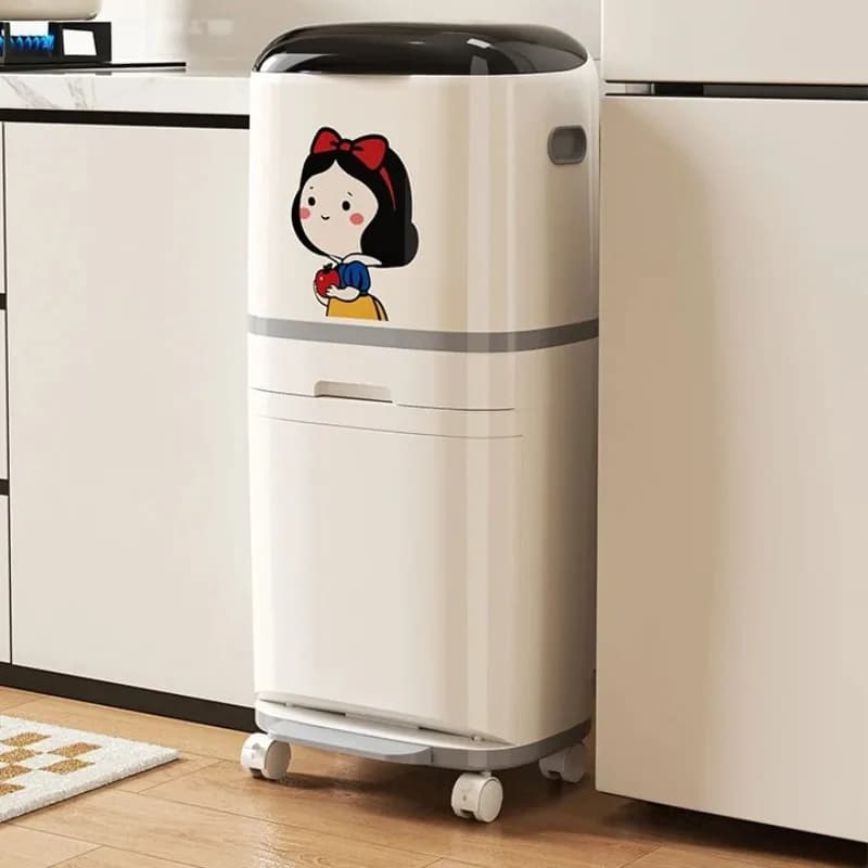 Japanese Dual Compartment Trash Can - Tall Foot Pedal Kitchen Bin for Dry/Wet Separation, Large Capacity Waste Sorting with Lid