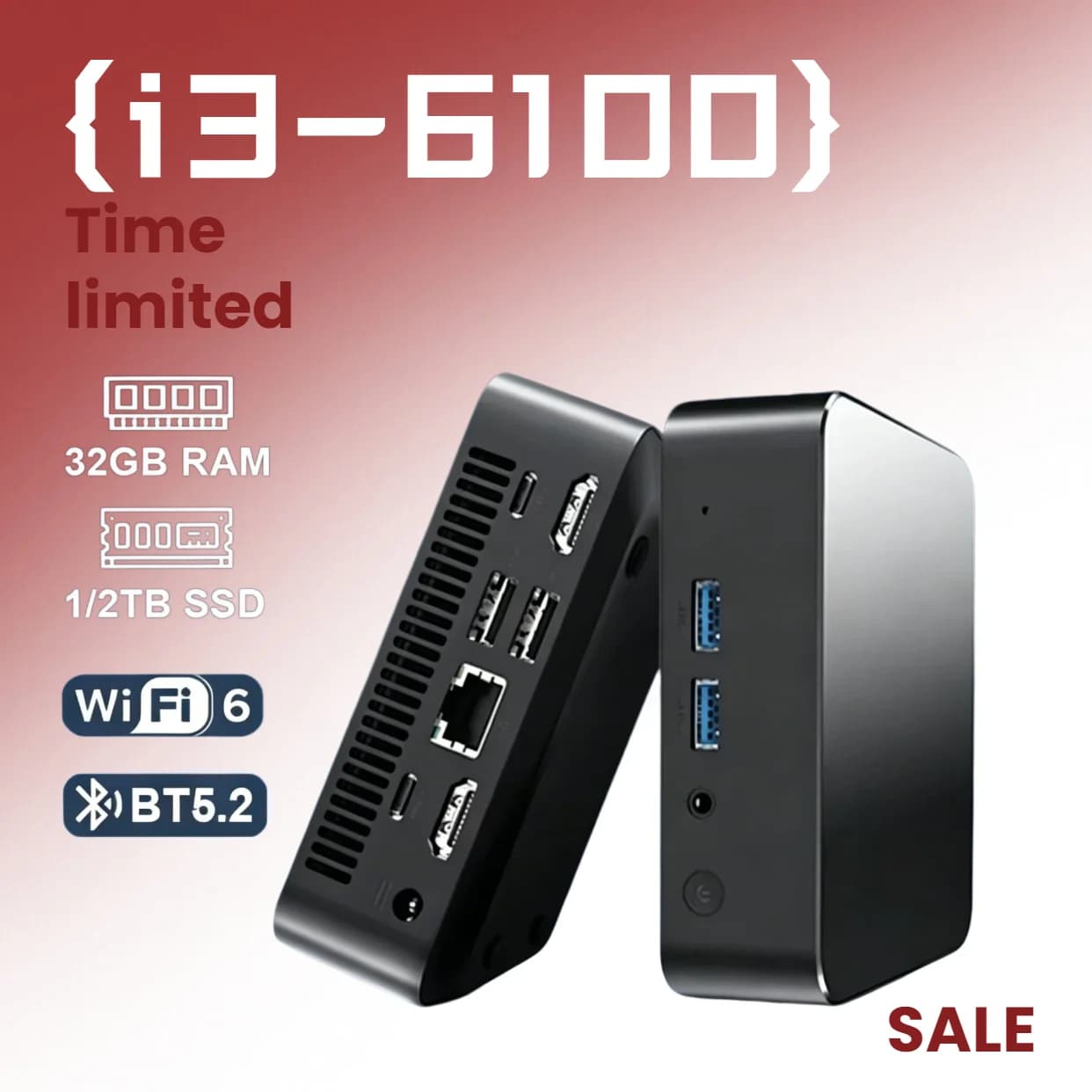 Intel Core i3 6100 MINI PC Hot Sale Windows 11 Pro 16GB RAM 1TB 2TB SSD WIFI 6 BT5.2 4K HD Mini Gaming Office Study Pc