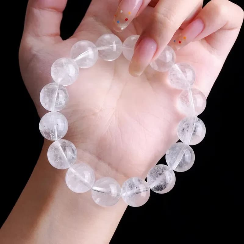 JD Natural Stone White Phantom Crystal Strand Bracelet Reiki Healing Crystal Jewelry Gift for Women Men Elastic Beaded
