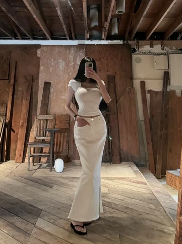 White High Waist Slim Fit Fish Tail Split Half Body Skirt Dongda Gate Autumn Fashion Commute New Style Pure Color Long Skirt