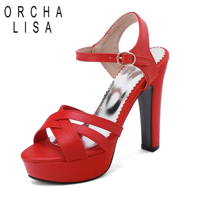 ORCHA LISA Blue Female Sandals Peep Toe 12cm Block Heel 3.5cm Platform Buckle Strap Oversize 45 46 47 48 49 50 Sexy Dating Shoes