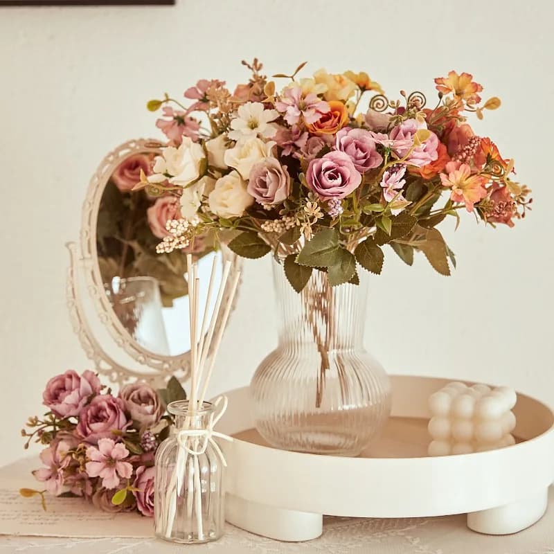 Fiori artificiali rosa di seta per la decorazione della casa di nozze Bouquet di rami fai da te piante finte per la festa fiori di rosa decorativi per la casa