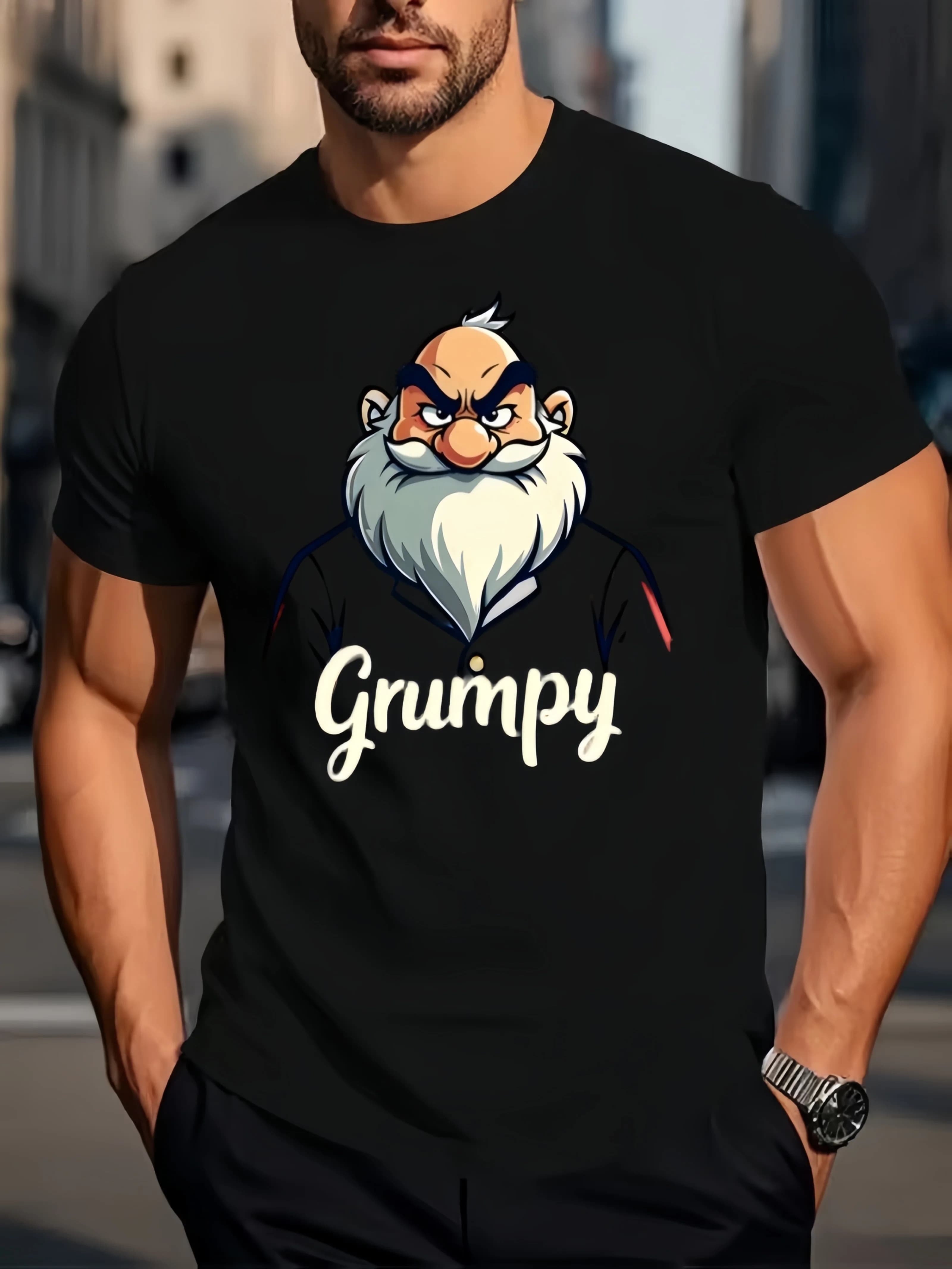 T-shirt grafica da uomo Grumpy Dwarf - Stampa divertente con faccia e testo Grumpy, tessuto in maglia morbido e traspirante, casual per tutte le stagioni