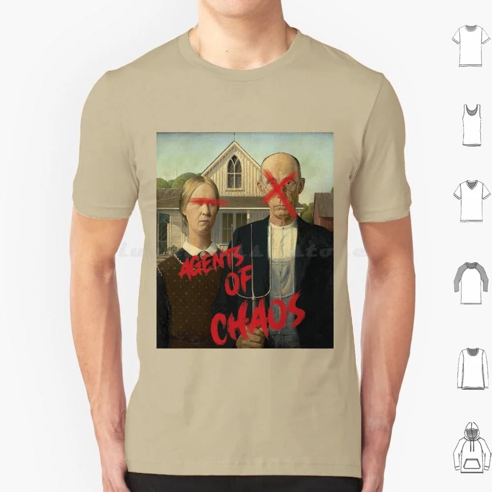 Agents d'arte Vandalizzati del caos (gusto americano) T-shirt in cotone da uomo e da donna Stampa fai da te Gothic americano Grant Wood Pop Culture