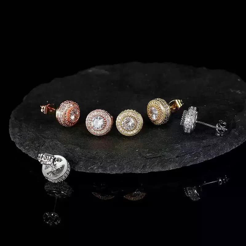 Orecchini a Perno di Lusso con Zirconi, Design Geometrico Rotondo Ultra-Luminoso, per Uomo e Donna, Gioielli Classici per Coppie