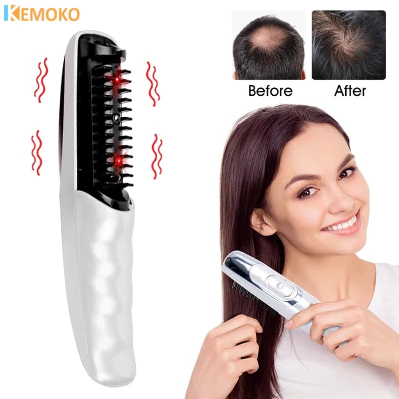 2 in1 Electric Hair Straightening Hair Massage Combo Vibration LED Light Therapy Red Leather Brush Capelled Hair Grow Head Body Massage