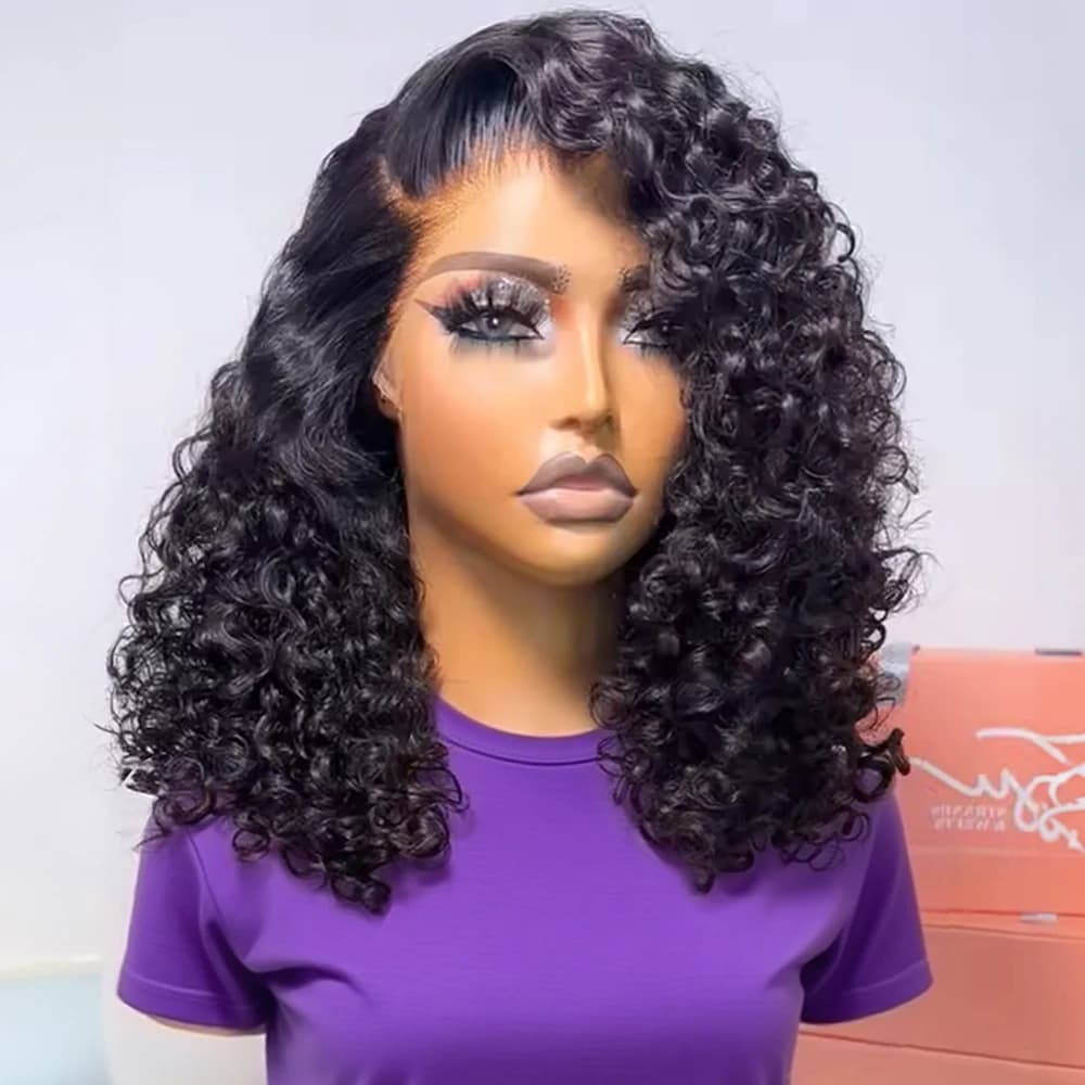 250% Deep Wave 13x6 HD Lace Frontal Wig Short Bob Wigs Glueless Human Hair Water Wave Curly Transparent Lace Front Wig For Women
