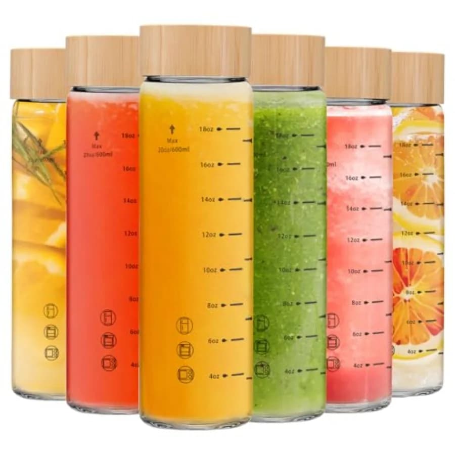 Bottiglie per Succhi - Bottiglie in Vetro a Bocca Larga con Tappi Senza BPA per Succhi, Frullati, Acqua Aromatizzata e Conservazione di Bevande - Bottiglie a Prova di Perdite