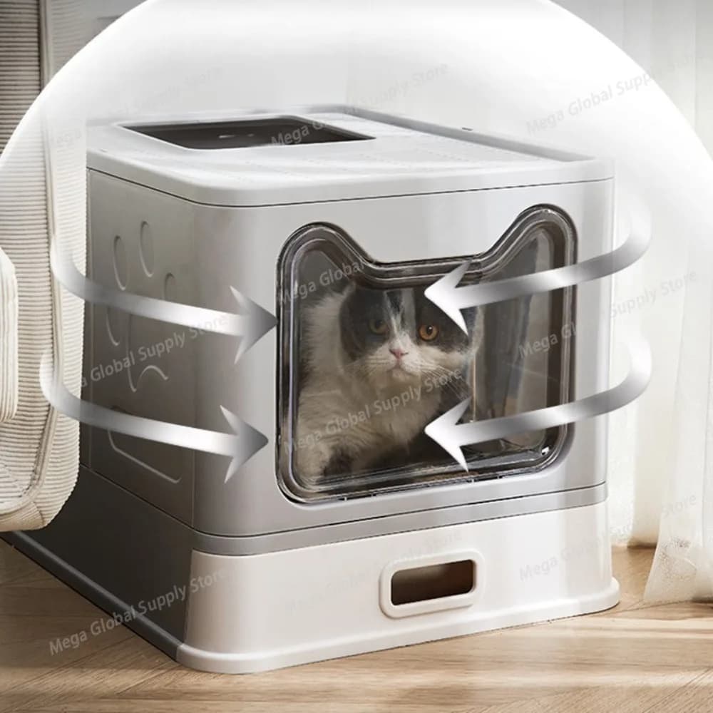 Fully Enclosed Folding Cat Litter Box Easy To Clean Stainless Steel Large Cat Toilet Drawer Design Pet Supplies Products
