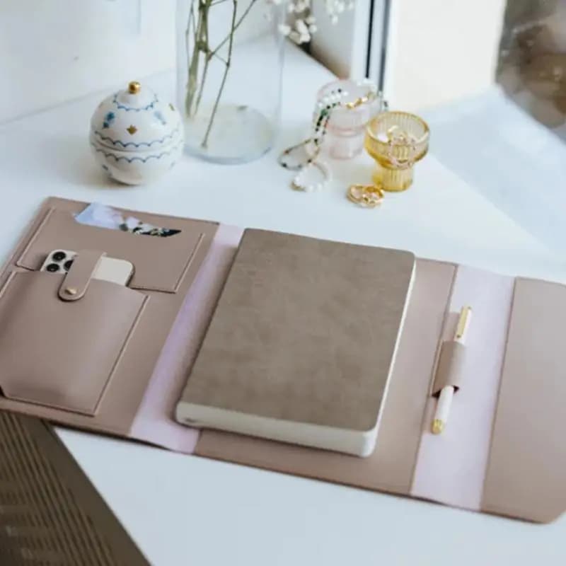 31BA Triple-Fold Notebook Case Waterproof PU Leather Journal Cover with Card Storage Pockets For Daily Journaling Note Taking