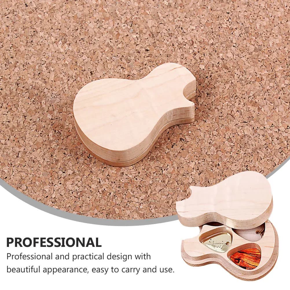 Set di 1 Chitarra in Legno con 3 Plettri e Porta Plettri per Chitarristi, Musicisti e Principianti - Organizzatore Sicuro e Facile da Usare