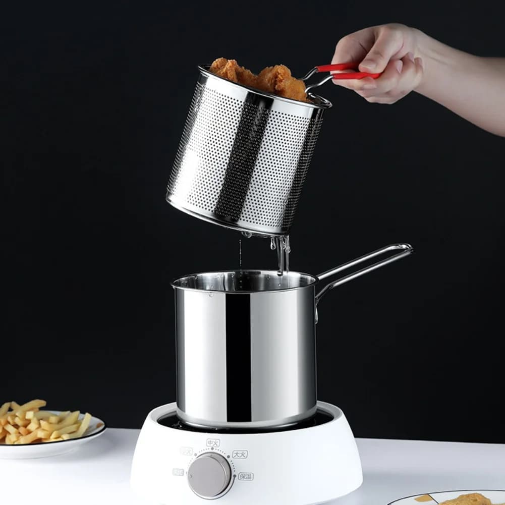 Trash Pot Fryer Frying Stainless Steel Colino For Fish Japanese chips Maglia Pasta Pan Cooking Food Turkey Cipolla