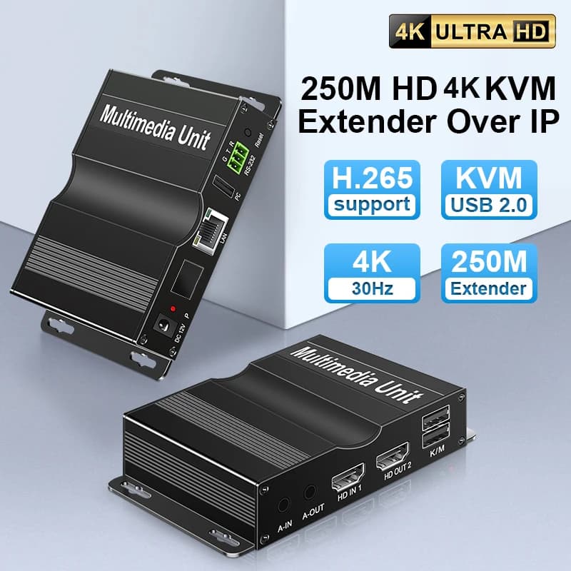 4K 250m HD IP Extender Over RJ45 Cat6 Cable Network Matrix HD KVM Switch Splitter Support Multiple Transmitter and Receivers