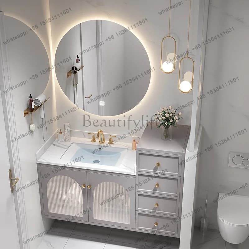 LDModern Bathroom Cabinet Toilet Solid Wood Combination Ceramic Integrated Basin Smart Mirror Wash Hand Washbasin