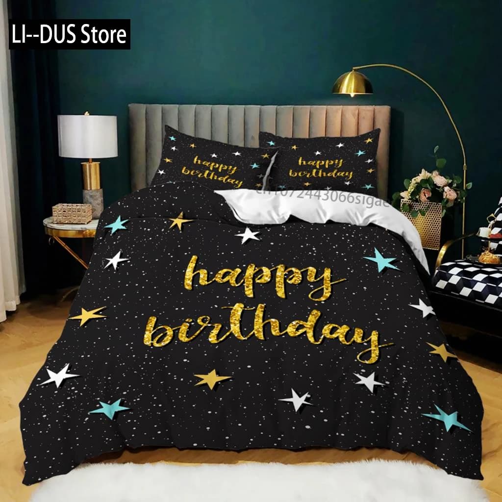 Set copripiumino Happy Birthday King Microfibra Set biancheria da letto a tema Happy Birthday To You per le vacanze Copripiumino morbido Queen King Size
