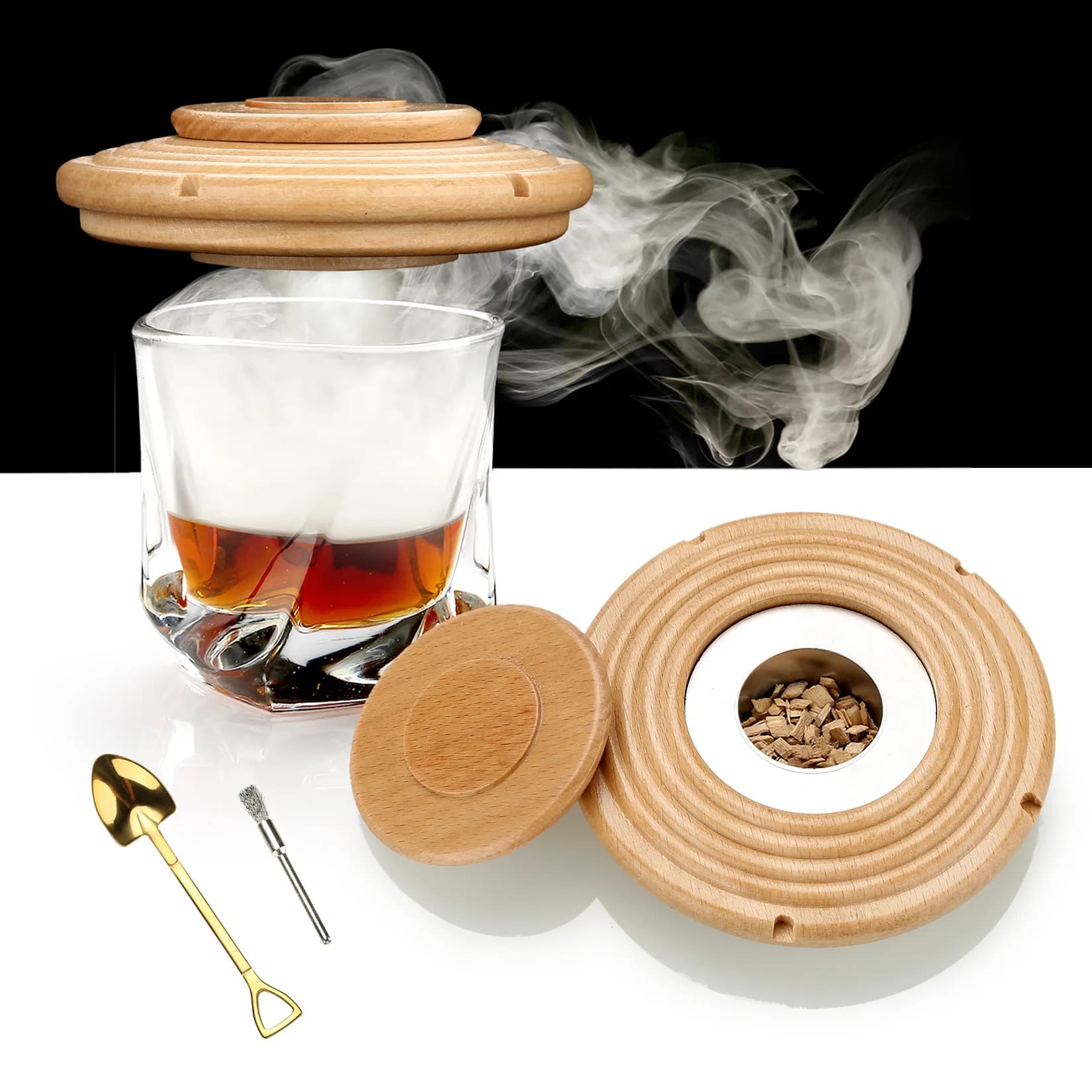 Fumatore da cocktail con piano in vetro con spazzola in acciaio Kit di bevande per fumatori di whisky vecchio stile Accessori da cocktail per whisky