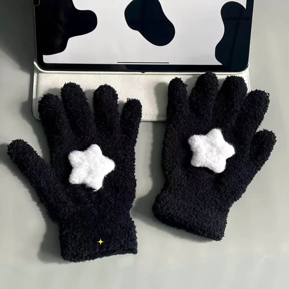 Simpatici guanti in velluto corallo di velluto corallo Guanti da ciclismo invernali con stella Guanti antivento da donna