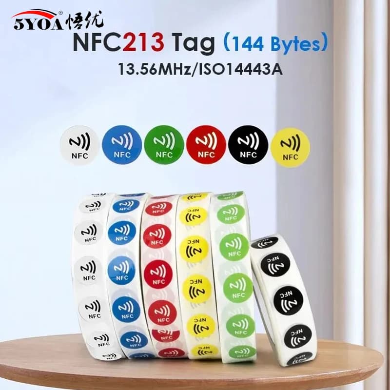 5YOA 6 pz NFC Ntag213 Ntag215 Ntag216 TAG Adesivo 213 13.56 MHz Etichetta Universale RFID Token Patrol Ultraleggero