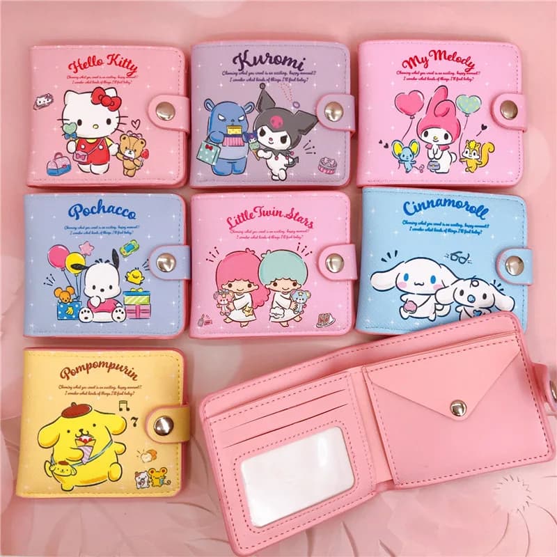 2026 @ Sanrio Hello Kitty Cinnamoroll My Melody Kuromi PU Leather Wallet with Bottles, Card Holder and Casual Wallet