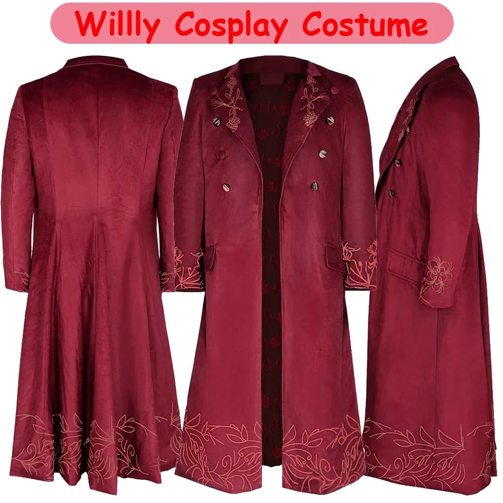 Giacca cosplay Wonkka per adulti Costume da film al cioccolato Cappotto lungo da uomo Costume maschile Capispalla Abiti Abito da festa di carnevale di Halloween