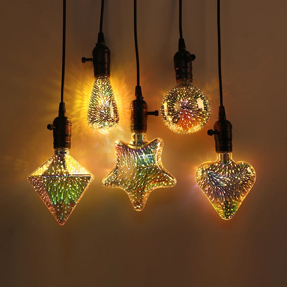 Lampadina LED E27 3D a Forma di Stella, 220V, Multicolore, Stile Edison, per Decorazioni Natalizie e Festive