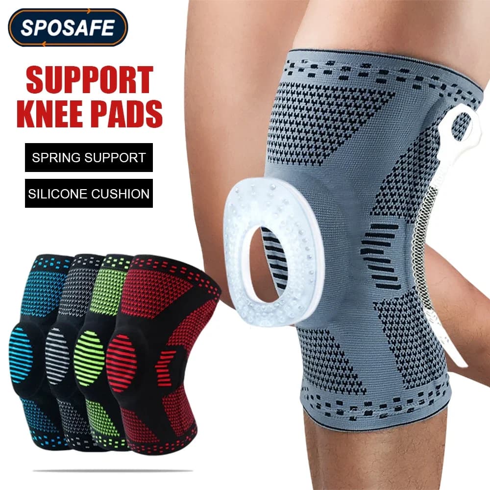 1 pair of compression knee support sleeves Brace Patella Protector spring legs bearings in Silicone for sport cycling basketball race