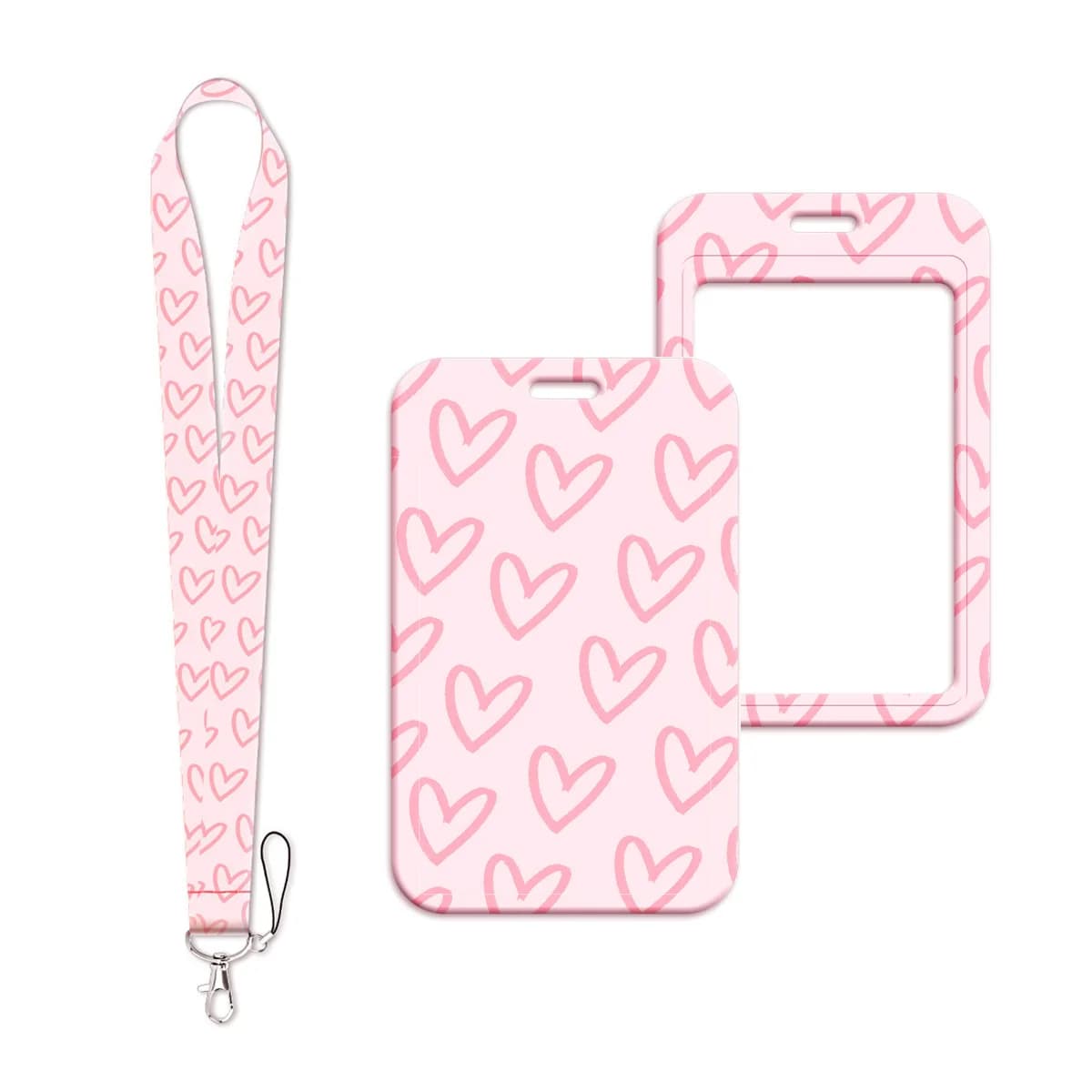 Pink Love Lanyard Neck Strap Keychain Cute Romantic Card Cover Badge Holder Mobile Phone Hang Rope Keyring Accessories Gifts