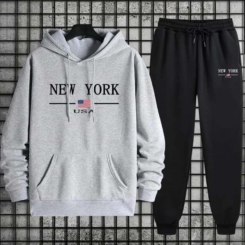 Felpa sportiva da uomo + pantaloni Set da 2 pezzi Autunno Inverno Tuta da jogging sportiva casual quotidiana Moda urbana maschile Abiti con cappuccio
