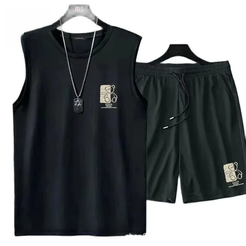 Completo Sportivo da Uomo Traspirante per Fitness e Basket, Asciugatura Rapida, Set 2 Pezzi: T-Shirt Senza Maniche e Pantaloncini da Jogging