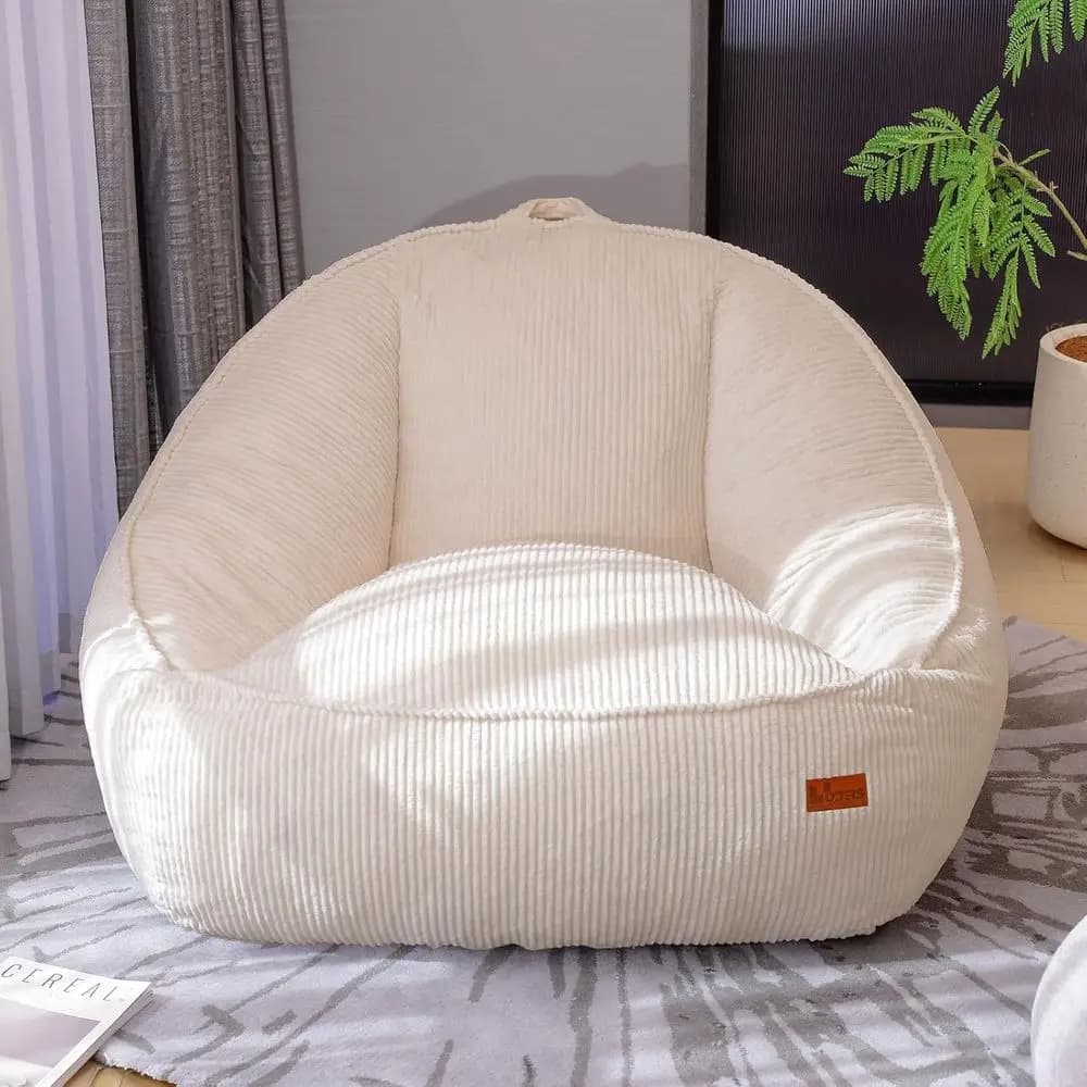 Poltrona Sacco in Corduroy Accogliente - Divano Grande da Terra per Soggiorno, Camera da Letto, Dormitorio, Gaming e Lettura (L-Beige)