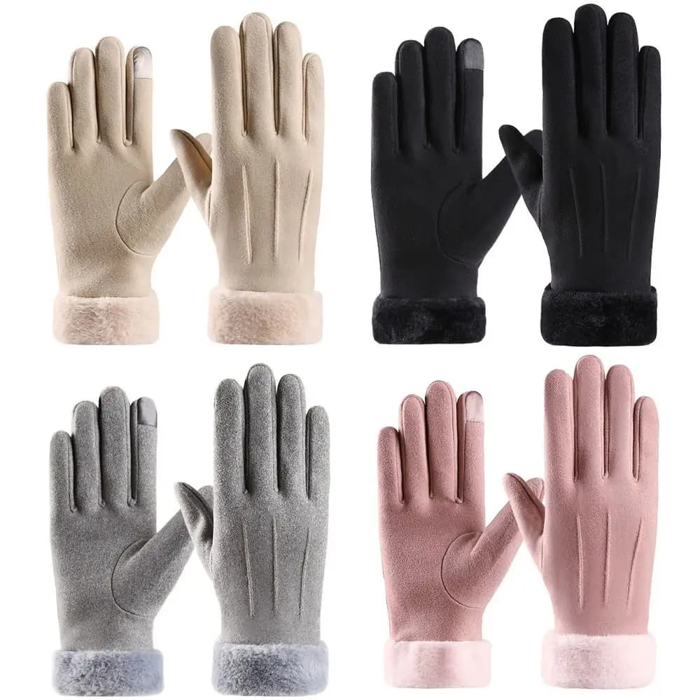 Guanti Invernali Spessi da Donna, Caldi e alla Moda in Pelle Scamosciata, Guanti da Guida Touchscreen per Signore, Guanti Sportivi da Ciclismo