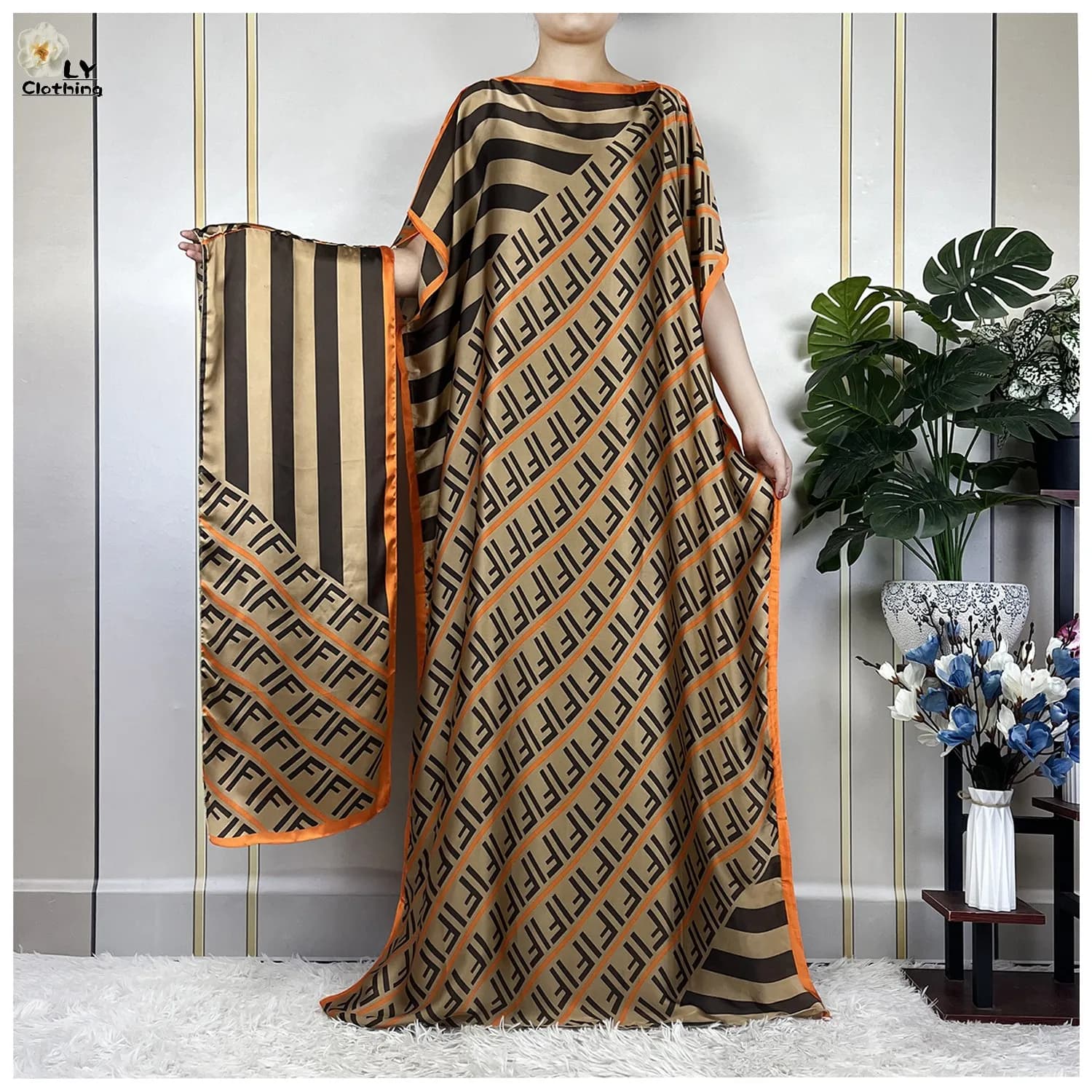 Abaya Muslims for Women 2023 New Fashion Printed Silk Soft loose Femme stylish African dress Maxi party dresses with turban belt