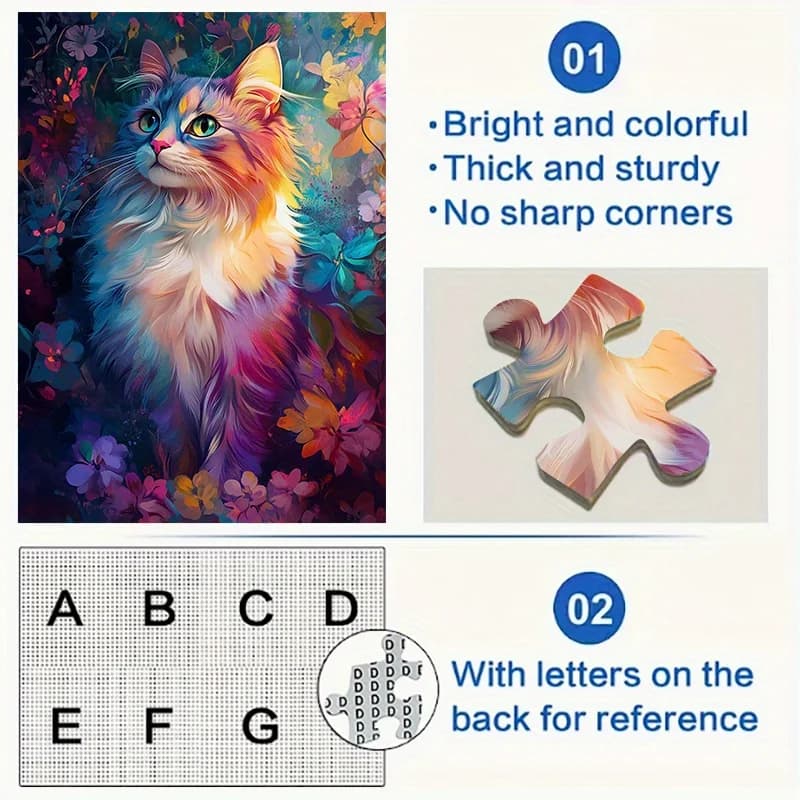 1 scatola di 1000 puzzle divertenti, 50X70 cm, 19,7X27,6 pollici Illustrazioni a colori del bellissimo gatto dai capelli lunghi (1-111) Puzzle divertente per adulti fai da te
