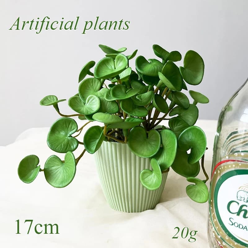 Mini bunches of artificial plants from 17 cm Copper coin Grass Soft rubber Green plants wall hanging for home office garden decoration