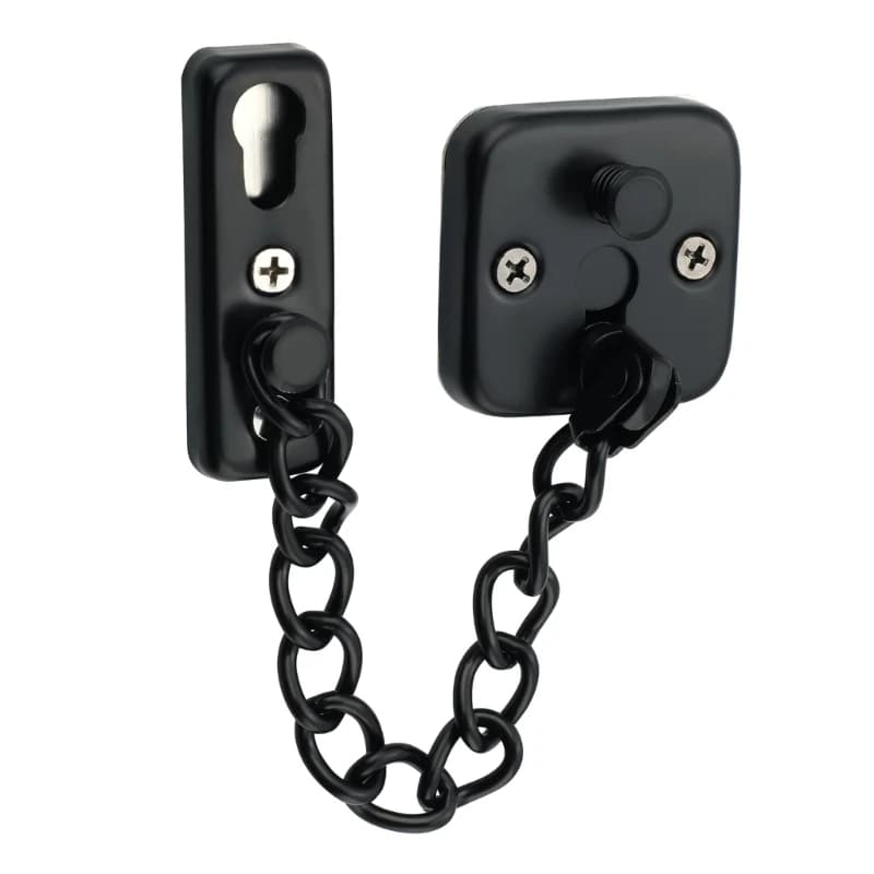 F92C Steel Door Security Chain Lock With Spring Pressure Fastener and Adjustable Opening Distance for Visitor Screening,