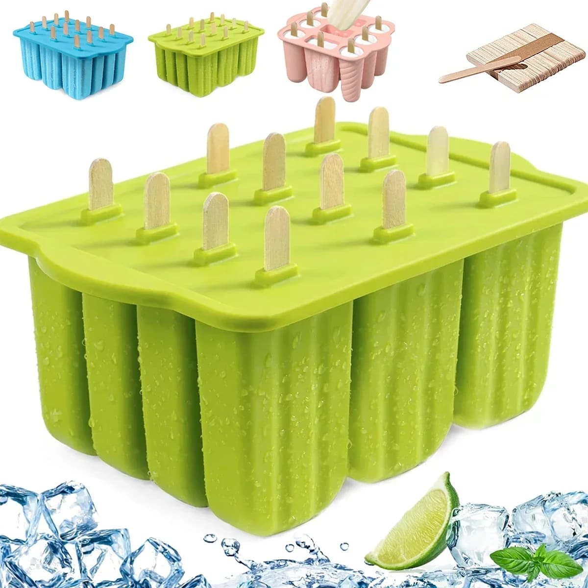 Nuovi stampi per ghiaccioli in silicone 12 pezzi vassoi per ghiaccioli per congelatore stampi per ghiaccioli per gelato fatti in casa con 50 bastoncini per ghiaccioli