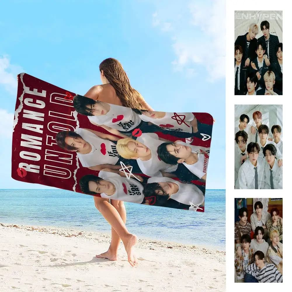 Kpop Man E-ENHYPEN Grandi asciugamani da spiaggia in microfibra Asciugamano ad asciugatura rapida Asciugamani da spiaggia con sabbia Asciugamano da piscina per viaggi Nuoto Piscina Yoga