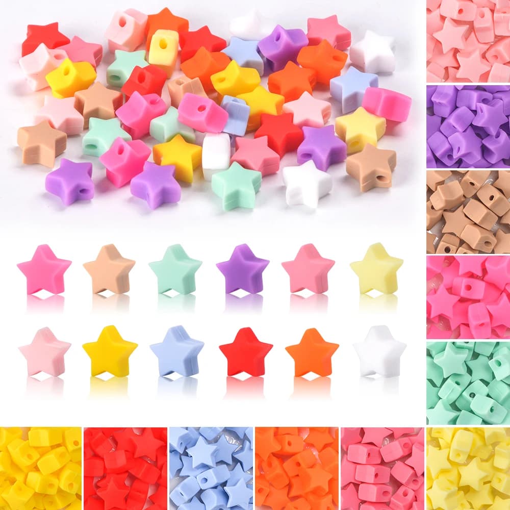 LOFCA 20PCS BPA Free Silicone Star Dentizione Perline Massaggiagengive Per Creazione di Gioielli Per Fare Braccialetti Collana Accessori di Gioielli