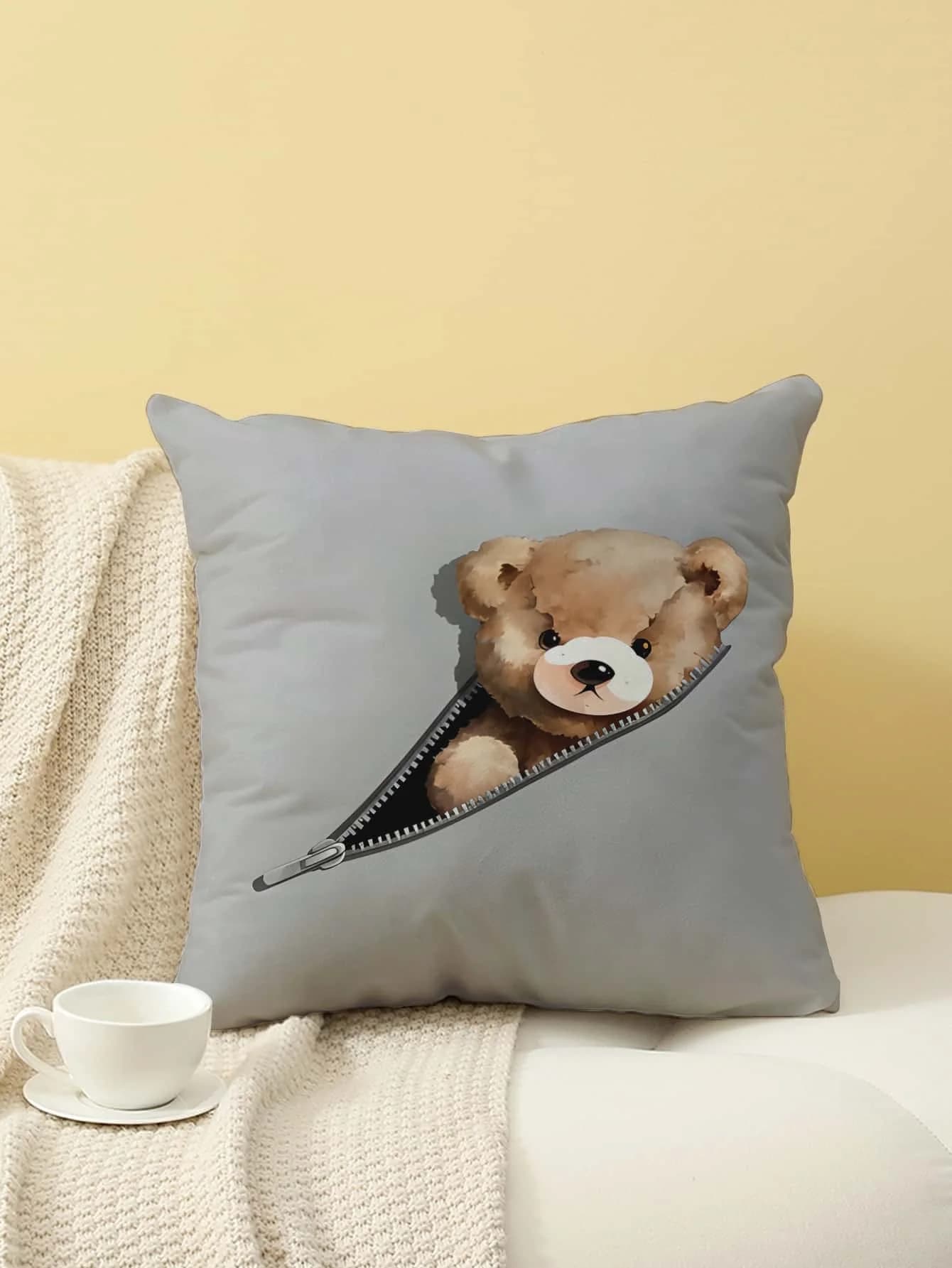 Fodera per cuscino con stampa orsetto con cerniera, federa decorativa per divano, camera da letto, soggiorno, letto, sedia da ufficio, decorazioni per la casa