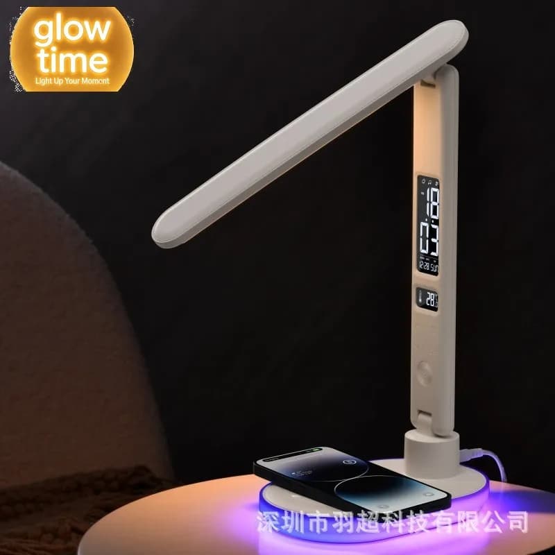 Qi 10w mobile phone wireless charging desk lamp light luxury led eye protection desk lamp with alarm clock office desk lamp