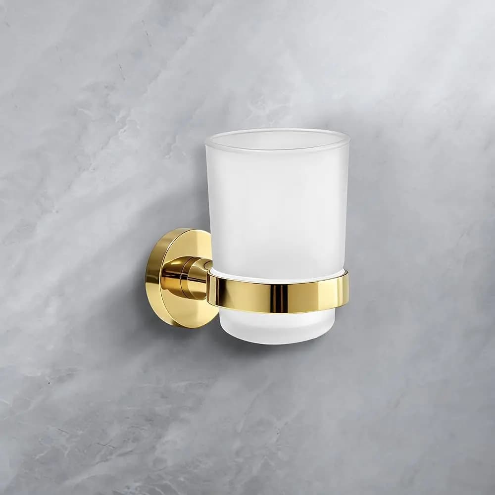 Portaspazzolino con bicchiere in vetro satinato per accessori decorativi da bagno, portabicchieri per collutorio da parete spazzolato