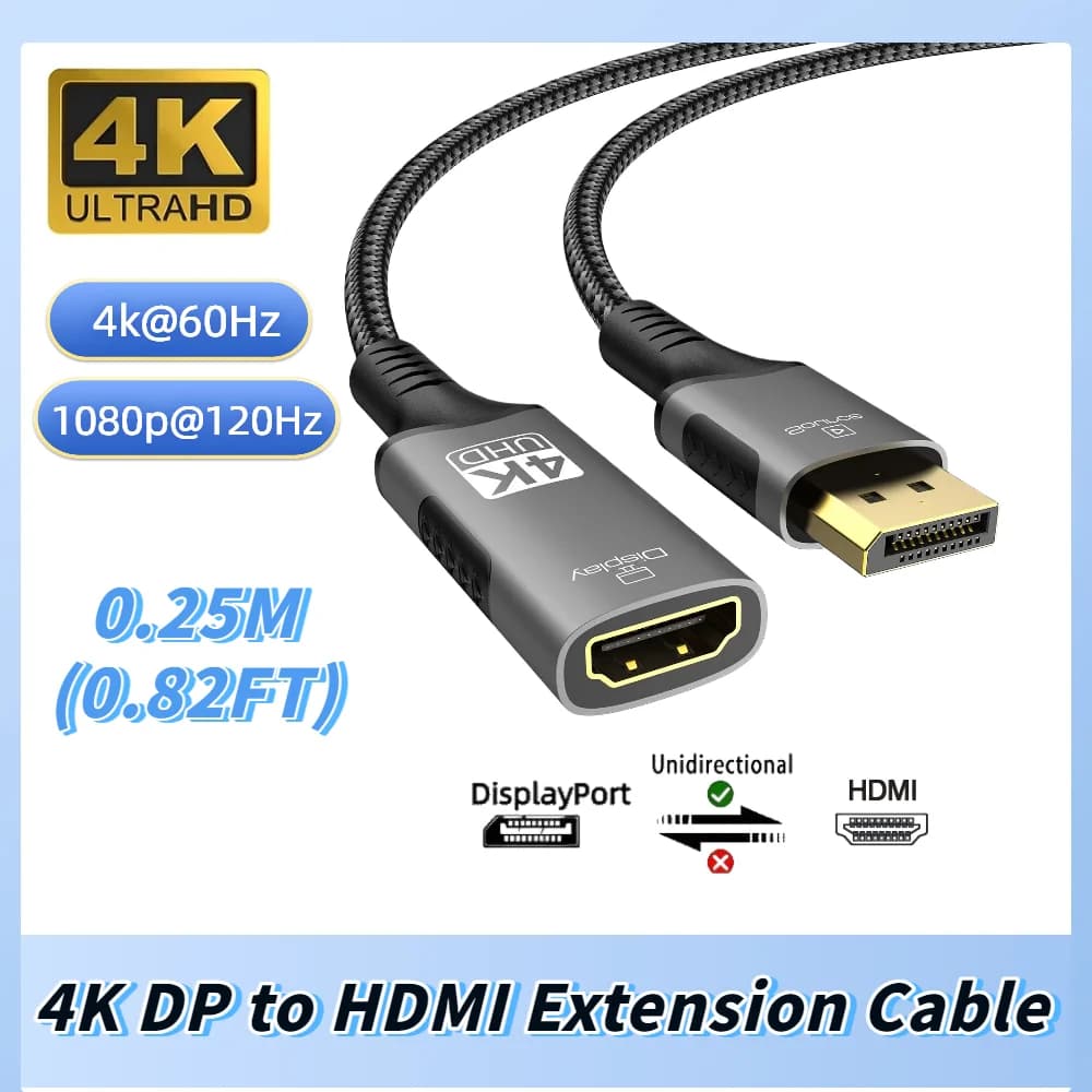 DP to HDMI 4K cable converter Displayport to HDMI unidirectional 4K to 120Hz for laptop PC DP to HDMI connector